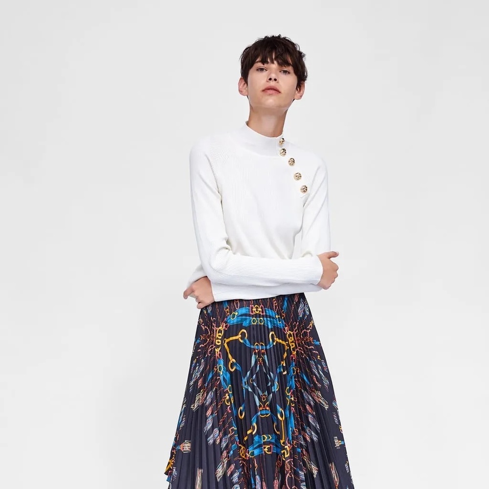 Zara Cream Cotton Knit Sweater, M